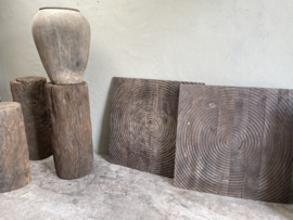 Gaaf groot oud vergrijsd vierkant houten wandpaneel 102 x 102 cm Mandela cirkel rond ronde cirkels  wanddecoratie landelijk stoer vintage