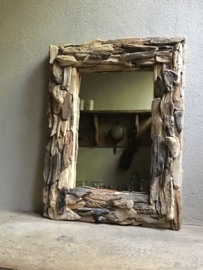 Grote vergrijsd houten spiegel drijfhout landelijk driftwood 80 x 60 cm