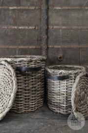 Set van 3 wasmanden manden met deksel vergrijsd riet rotan rieten grey wash baskets rattan landelijk stoer mand korf