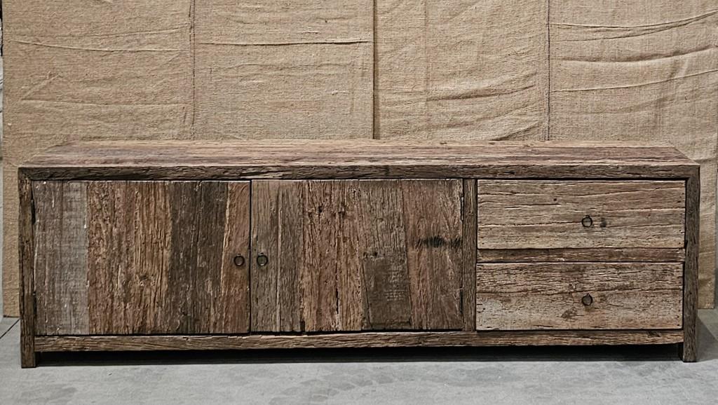 Old wood Stoer landelijk truckwood railway houten televisie meubel kast dressoir 200 x 45 x 60 cm