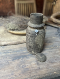 Hoffz oud doorleefd vergrijsd houten pot kruik met deksel landelijk stoer vintage