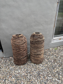 Stoere rotan windlicht kandelaar L groot lantaarn POMAX theelicht boho landelijk H68 x D30 cm