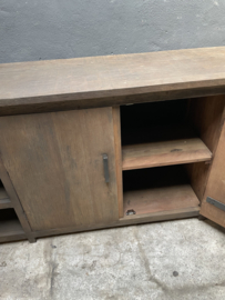 Stoer oud vergrijsd truckwood railway dressoir 220 x 45 x H90cm televisiemeubel televisiekast stoer landelijk industrieel