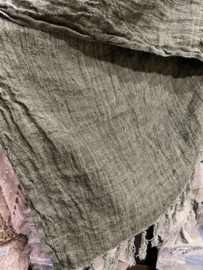 Grof linnen plaid khaki groen 100 % linnen taupe grijsbruin 170 x 130 cm deken landelijk stoer sober