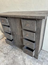 Oud houten kast dressoir old farm 8 laden 1 deur 140 cm breed 120 cm hoog