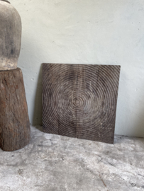 Gaaf groot oud vergrijsd vierkant houten wandpaneel 102 x 102 cm Mandela cirkel rond ronde cirkels  wanddecoratie landelijk stoer vintage