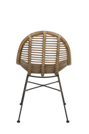 Vintage rotan rieten stoel fauteuil landelijk industrieel  zwart metalen onderstel stoer jaren '70 retro rieten lounge urban tuinstoel