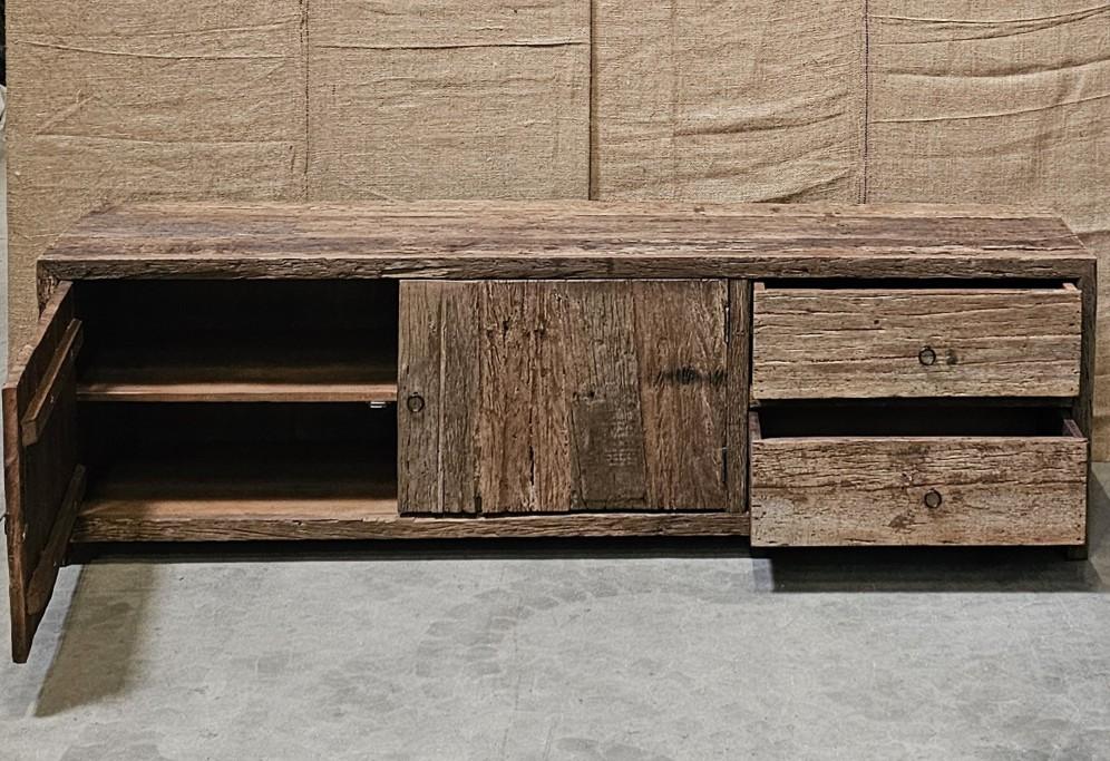 Old wood Stoer landelijk truckwood railway houten televisie meubel kast dressoir 200 x 45 x 60 cm
