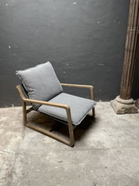 Gave fauteuil stoel lounge hout stof ( linnen ) canvas grey grijs landelijk sober modern mix