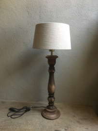 Stoere naturel bruine houten balusterlamp 50 cm tafellamp landelijk stoer robuust
