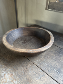 Grote oude doorleefd houten bak D40 x H10cm schaal landelijk stoer