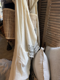 Heerlijke crinkle kimono robe beige met print zomer boho Ibiza strand badjas bikini jurk met riem