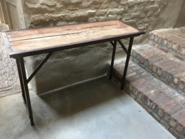 Stoere landelijke houten metalen Sidetable 120 cm buro werkbank klaptafel markttafel industrieel landelijk klaptafel
