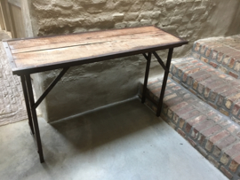 Stoere landelijke houten metalen Sidetable 150 cm buro werkbank tuintafel klaptafel markttafel industrieel landelijk klaptafel