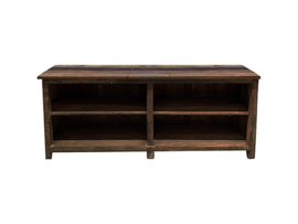 Oud donker gepolijst houten kast dressoir wandmeubel wandkast sidetable sideboard toonbank landelijk stoer robuust industrieel 180 x 40 x H80 cm