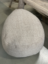 Prachtige naturel beige vergrijsd stoffen poef zitzak landelijk boho Ibiza sober