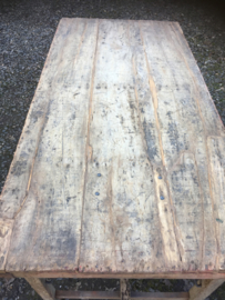 Oude landelijke industriële eettafel naturel 173  x 60 cm hout houten Sidetable bureau buro tuintafel klaptafel werkbank werktafel oud vintage stoer
