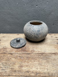 Grijs Houten pot met deksel kruik landelijk stoer shabby pot urn vaasje