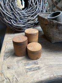 Naturel houten potjes potje bakje met deksel landelijk boho stoer smal klein badkamer