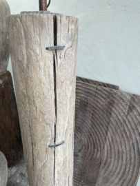 Stoere houten boomstam lampenvoet lamp staande vloerlamp landelijk stoer robuust