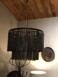 Prachtige grote zwart grijze kroonluchter lamellenlamp lamp hanglamp rond 60 cm landelijk stoer