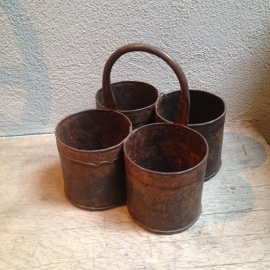 4 bakjes Stoere metalen bakjes met hengsel bottle holder wijnrek flessenhouder bestekbak pot bak landelijk industrieel