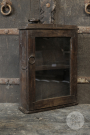 Oud vitrine kastje wandkastje medicijnenkastje kast 38 x28 x 9 cm bruin vintage Oosters vitrinekastje stoer landelijk Brocant industrieel
