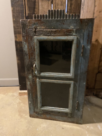 Gaaf oud houten showkastje Vitrinekastje keukenkastje opzet blauw groen turkoois vintage
