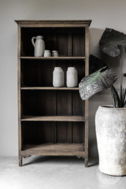 Hele stoere grote oude vergrijsd doorleefd houten kast legplanken boekenkast keuken servieskast keukenkast  sober landelijk stoer groot hout vergrijsd boekenkast keukenkast winkelkast uniek 188 x 95 x 46 cm