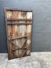 Oude houten deur poort scheepsdeur Luik scheepsluik wandpaneel wanddecoratie landelijk stoer vintage industrieel 152 x 95 cm