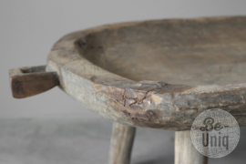Unieke grote vergrijsd houten salontafel tafel ovaal 130 x 75 x H45 cm landelijk sober nostalgisch schaal trog