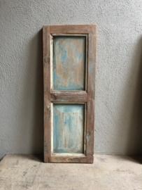 Zeer oude houten Louvre luiken Wandpaneel doorleefd turkoise turquoise sleets luikje Luik deurtje paneel wandpaneel landelijk stoer vergrijsd