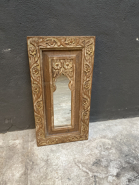 Oosters houten spiegel spiegeltje 69 x 39 x 2 cm landelijk naturel houtsnijwerk vintage urban oker cognac naturel bruin tinten