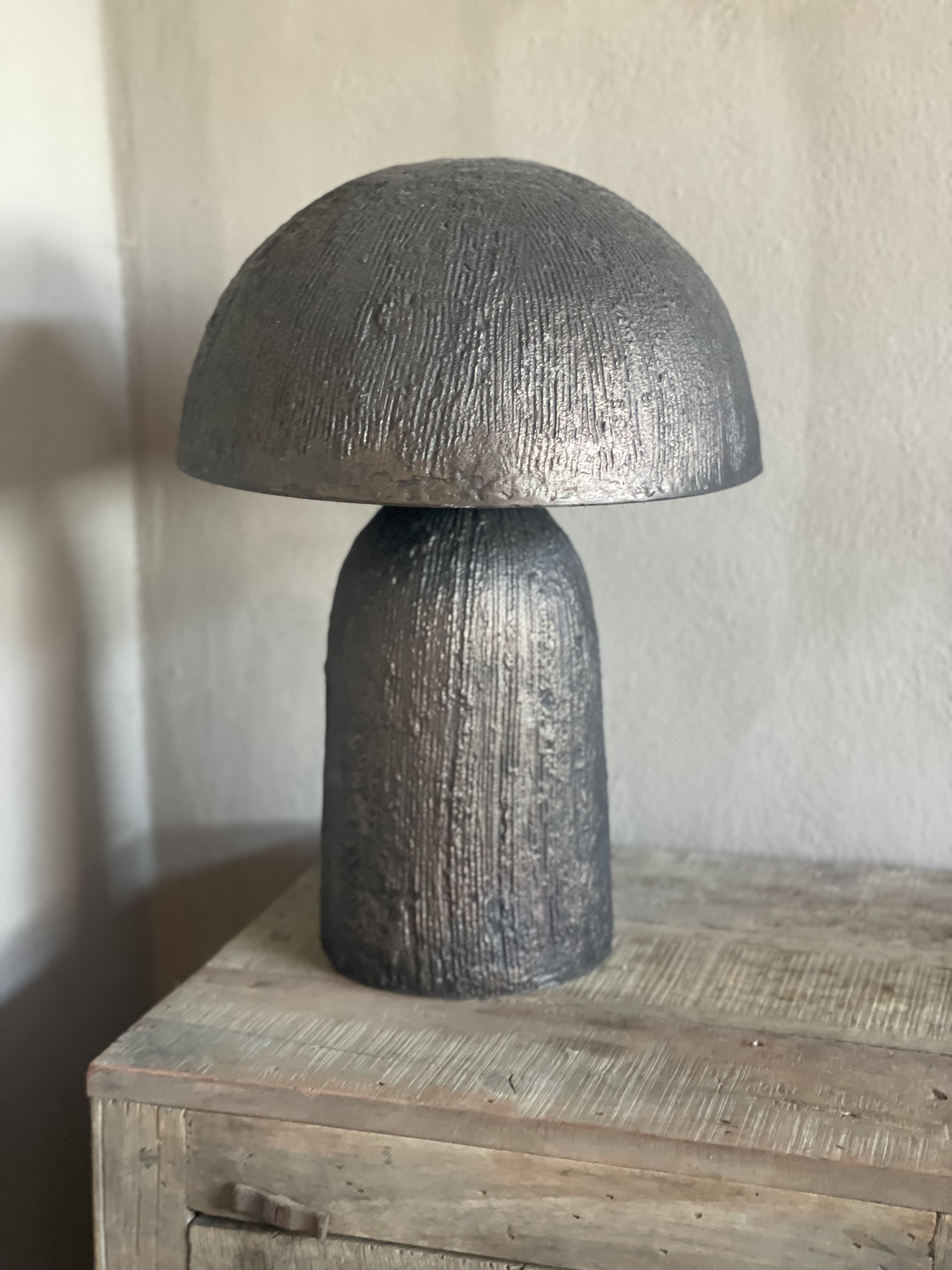 Hoffz grijs bruin metalen tafellamp bedlamp paddestoel model metaal