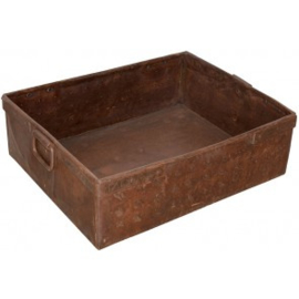 Oude metalen opbergbak la lade bak bruin roest krat bloembak oud metaal landelijk stoer vintage industrieel 60 x 50 x 20 cm