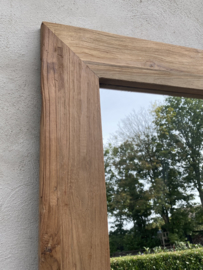 Zeer grove teakhouten houten hout spiegel lijst 160 x 80 cm passpiegel hout stoer landelijk industrieel teakhout