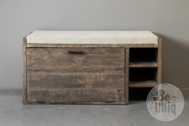 Railway houten schoenen rek kist kast kastje bankje met kussen B120 x D45 x H62 cm landelijk stoer SEP