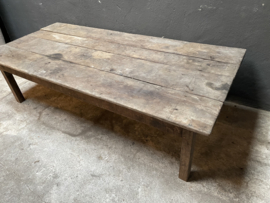 Grote originele oude vergrijsd houten salontafel tafel 169 x 77 x H45 cm landelijk stoer sober