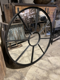 Groot rond zwart metalen stalraamspiegel ronde stalraam kozijn venster tuinspiegel 100 cm spiegel rond zwart kozijn venster landelijk industrieel vintage