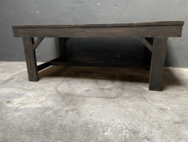 Vintage salontafel bijzettafel landelijk 120 x 60 cm industrieel zwart onderstel houten blad