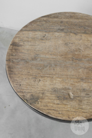 Truckwood railway houten salontafel bijzettafel Capital rond groot grote maat 70 x H45 cm landelijk stoer vergrijsd hout metalen rand