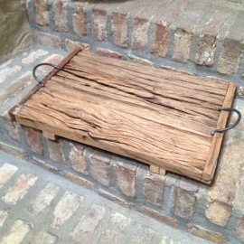 Grof houten dienblad tray wagon plateau M schaal railway plank met hengsels