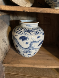 Oud Chinees blauw witte stenen pot kruik