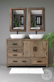 Stoere Truckwood railway vergrijsd houten kast ladenkast badmeubel Madrid badkamermeubel wastafel meubel ladekast loft met lades en deurtjes 125 x 85 x 41 cm sideboard sidetable dressoir kast landelijk stoer industrieel urban SEP