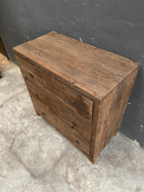 Old wood Oud houten truckwood Railway laden kast 3 lades dressoir kast landelijk stoer 80 x 40 x 80 cm