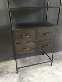 Industriële mat zwart grijze metalen kast 180 x 78 x 43 cm pomax landelijk stoer antraciet lades ladekast schap rek metaal grijs