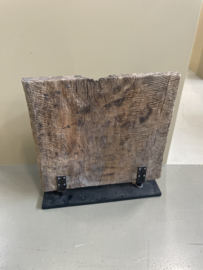 Prachtig groot vergrijsd houten paneel scherm op voet stier bull B68 x H71 x D17 cm landelijk stoer