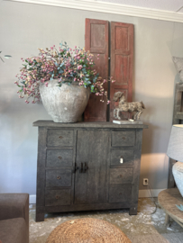 Oud houten dressoir kast televisiekast audio tvkast ook sidetable schuif dressoir deurtjes met laden landelijk vintage industrieel stoer klos klosje hout
