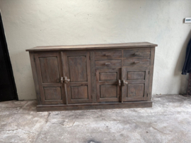 Groot vergrijsd houten kast dressoir wandmeubel landelijk stoer ladekast tv televisie 225 cm lang