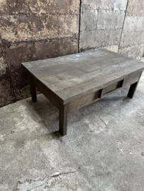 Landelijke vergrijsd houten salontafel tafel met schuifje 120x70x H45 cm